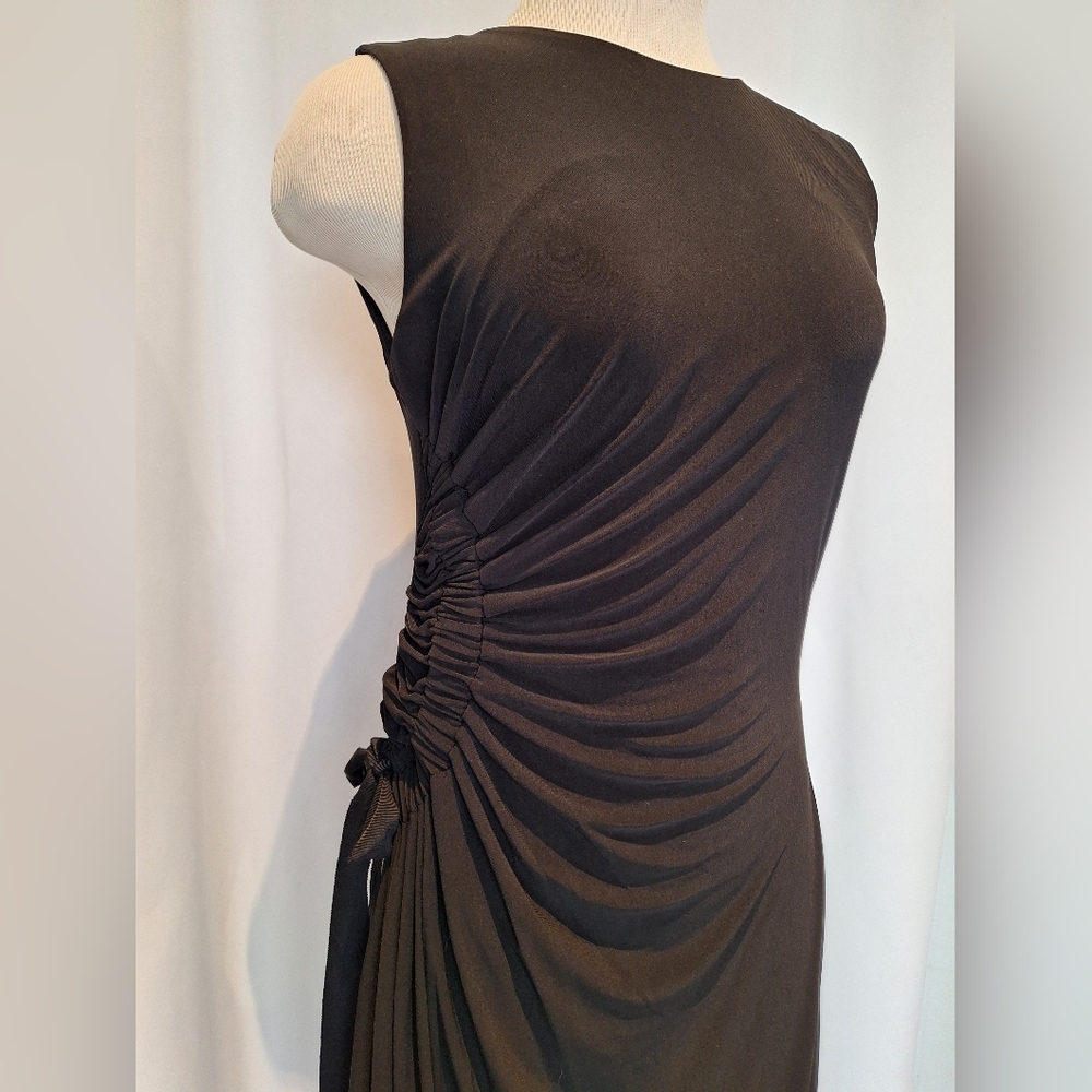 Neiman Marcus Black Ruched Sheath Midi Dress Size 8 LBD